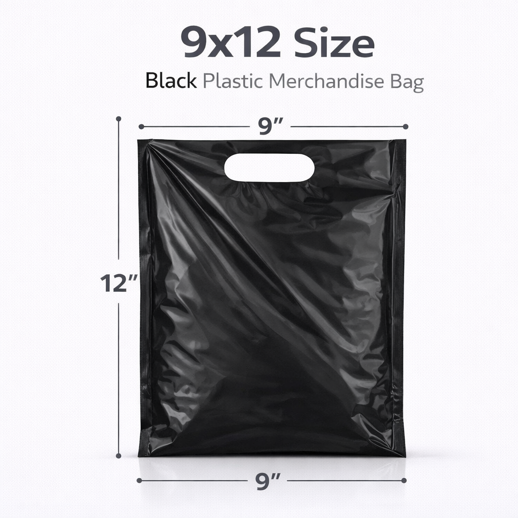 Black Plastic Merchandise Bags – Multiple Sizes & Bulk Packs