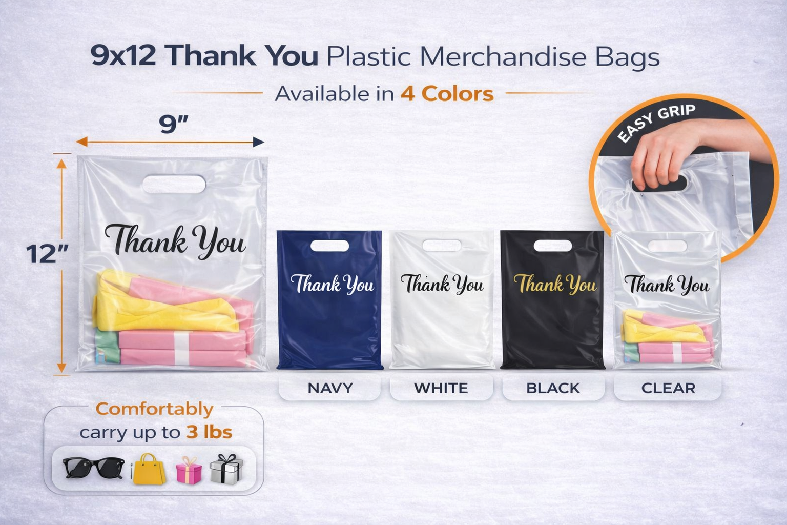 9x12 Thank You Plastic Merchandise Bags – Multiple Sizes & Bulk Packs