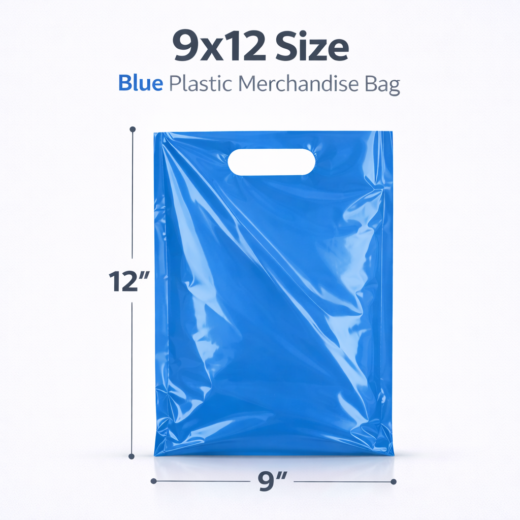 Blue Plastic Merchandise Bags – Multiple Sizes & Bulk Packs