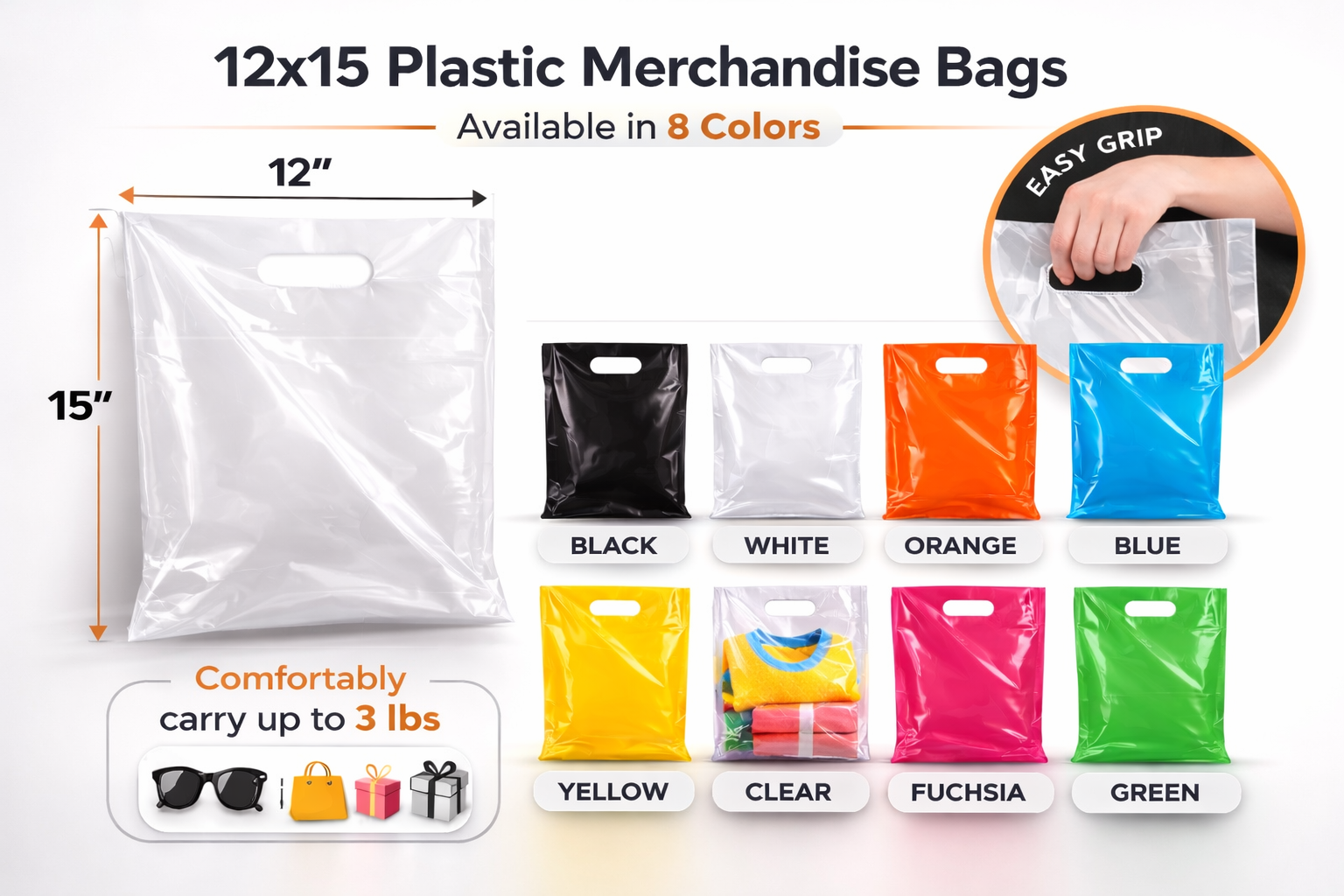 12x15 Plastic Merchandise Bags – Multiple Sizes & Bulk Packs